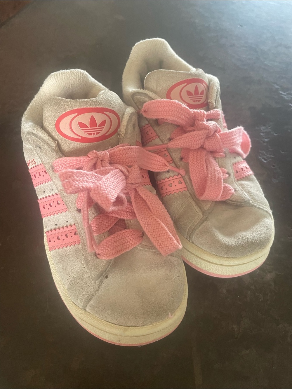 adidas Kids Gray and Pink Suede Sneakers